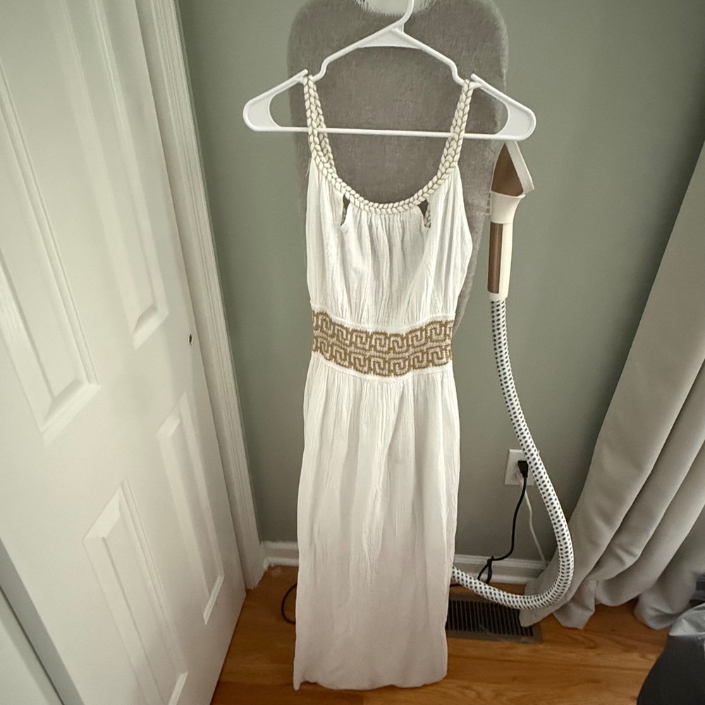 Made in Greece White Cotton Maxi Dress Embroidered Boho Mediterranean Resort